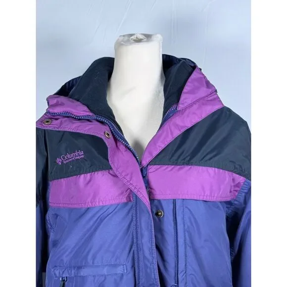 Vintage Columbia Outdoor Jacket Womens L Purple Gorpcore 90s 2-in-1 Hooded Parka - Picture 3 of 16